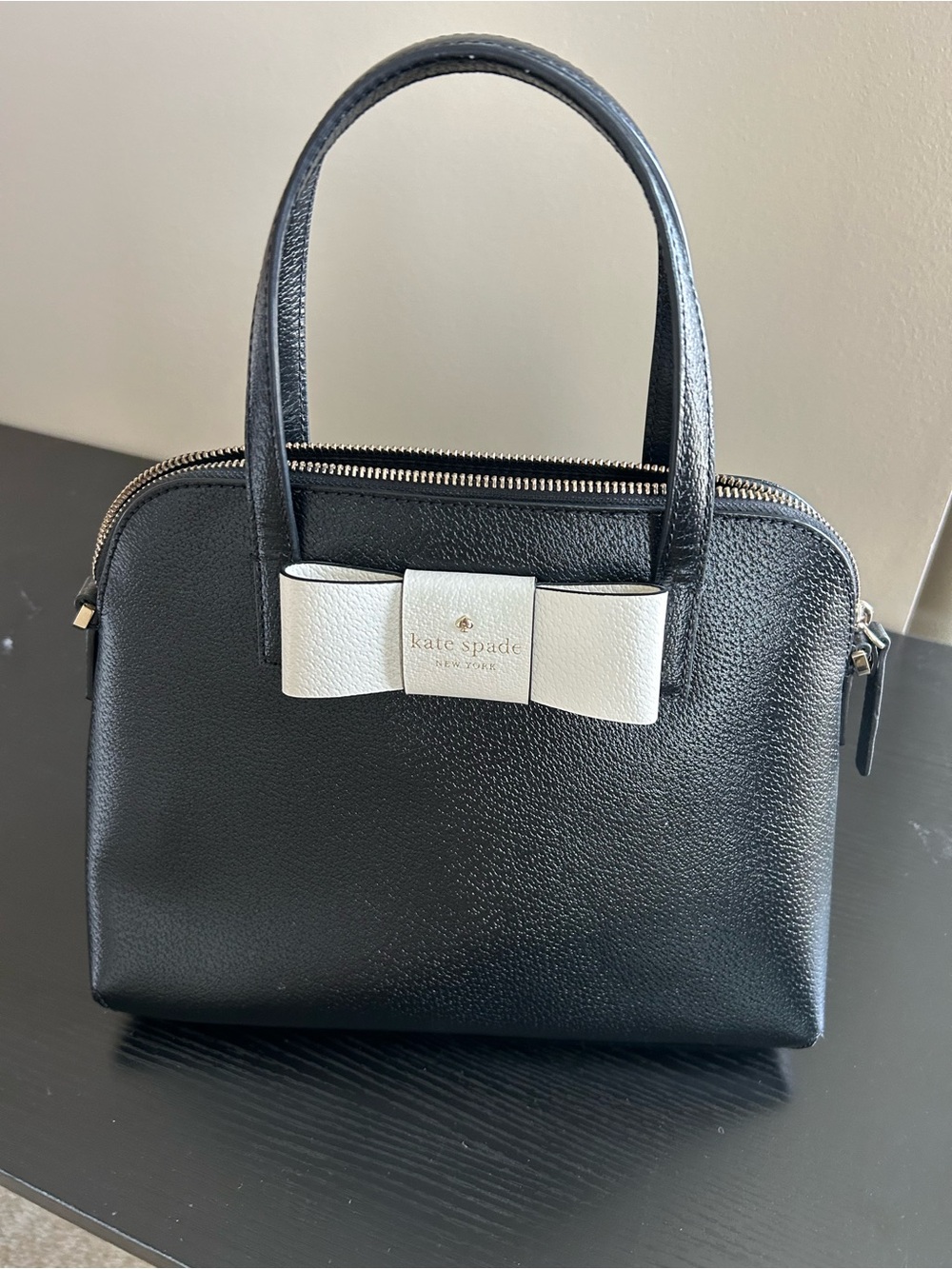 kate spade Black Satchel with White Bow Accent